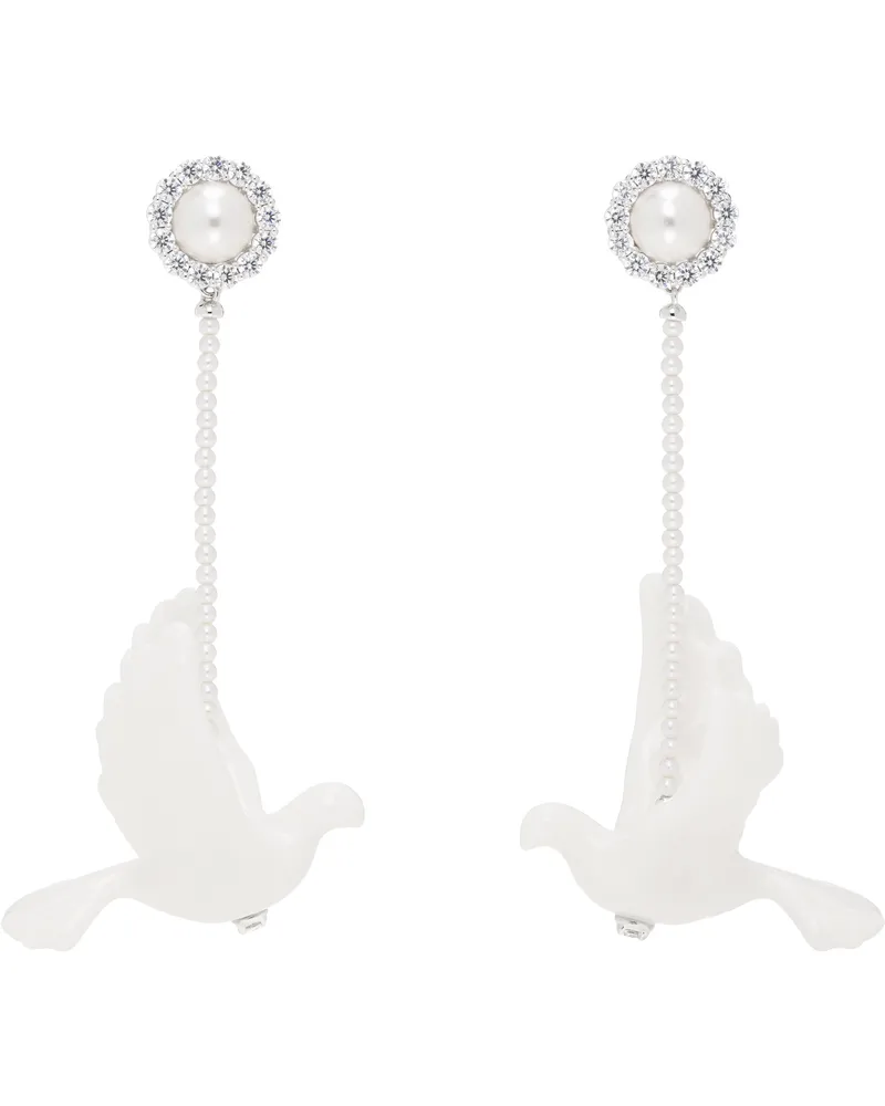 SHUSHU/TONG White & Silver YVMIN Edition Ceramic Pigeon Pearl Tassel Earrings White