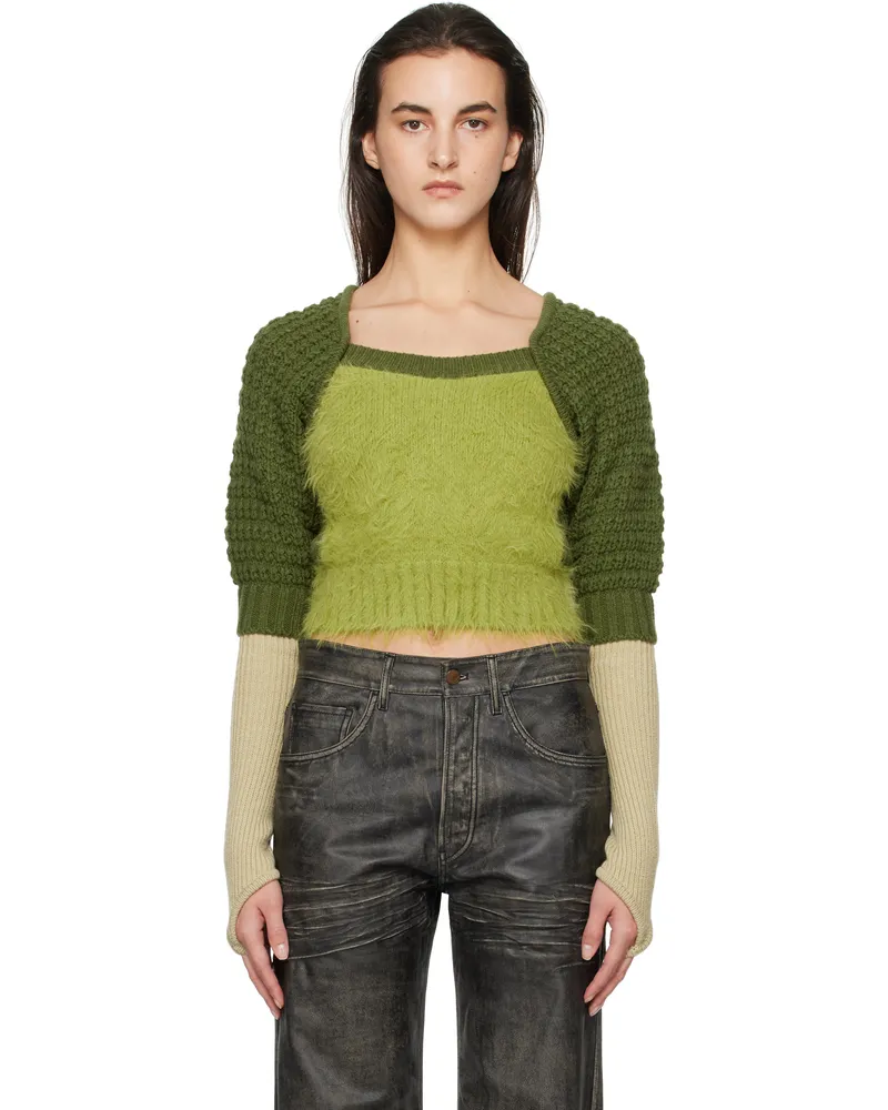 Andersson Bell Green Furry Chunky Knit Sweater Green
