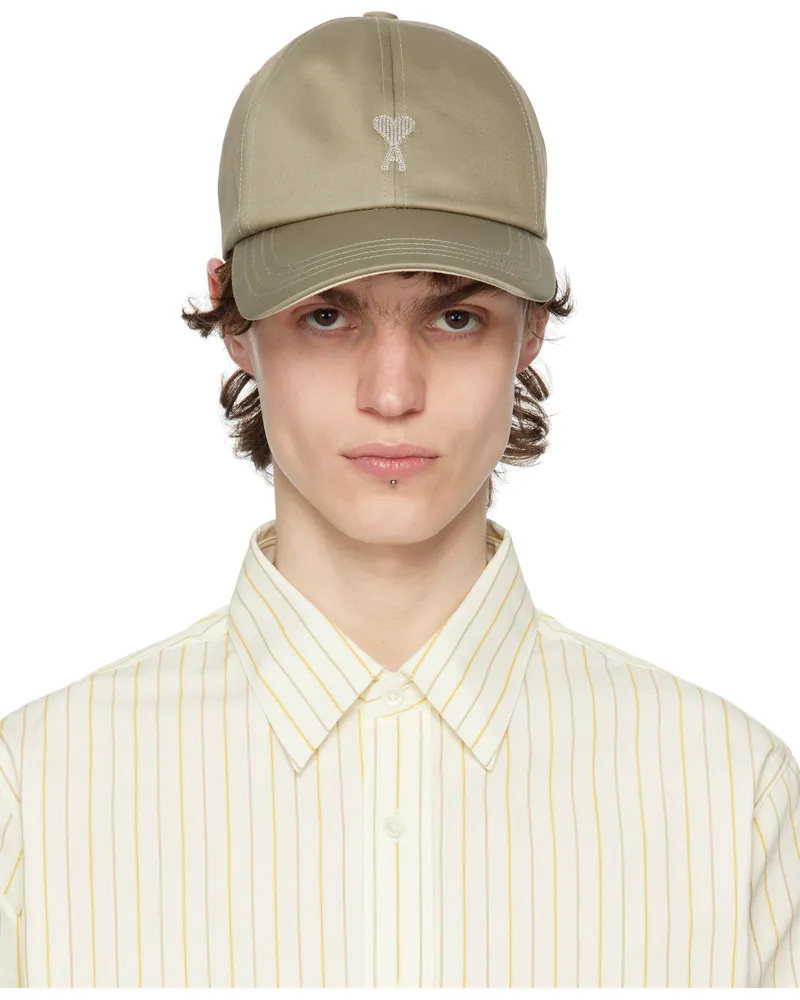 AMI Paris Taupe Cotton Ami de Coeur Embroidery Cap 3753