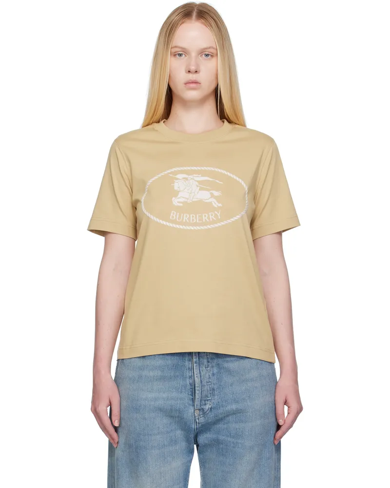 Burberry Tan Knight Stamp Cotton T-shirt Flax