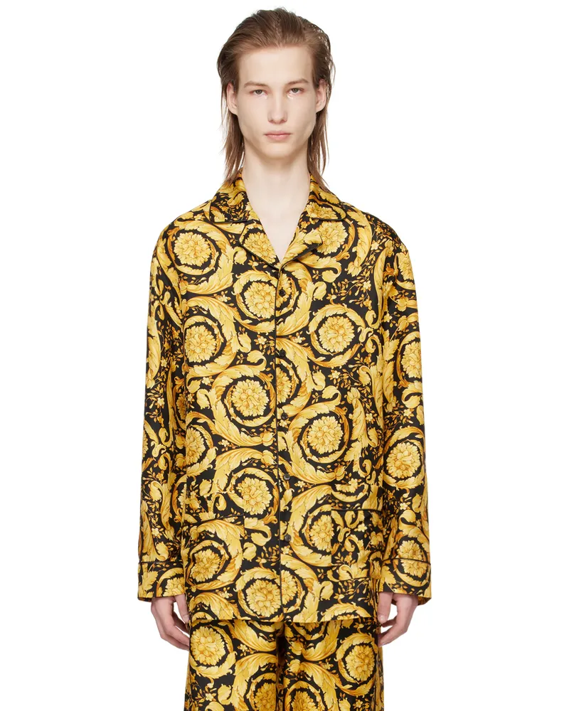 Versace Black & Yellow Barocco Pyjama Shirt 5b000-black+gold