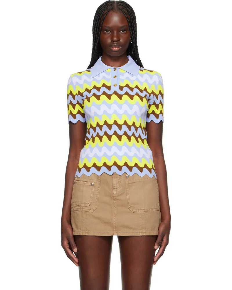 Versace Multicolor Wave Jacquard Knit Fitted Polo 6v130-light