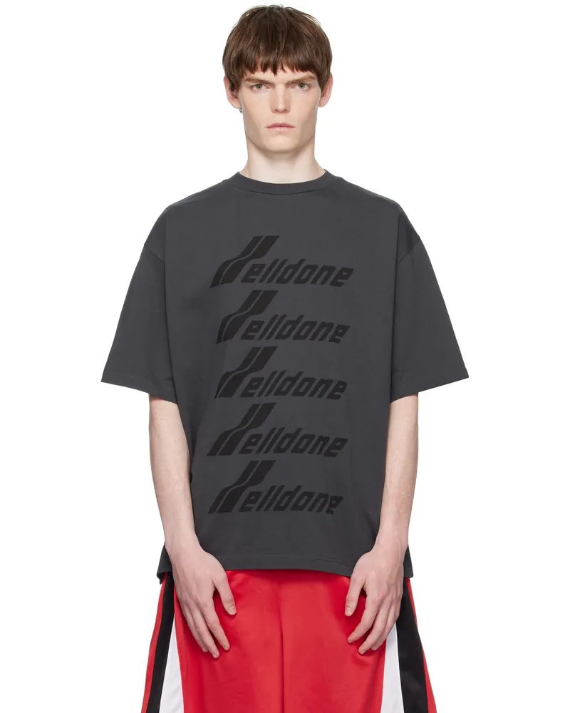 WE 11 DONE Gray 'WELLDONE' Front Logo T-shirt Charcoal