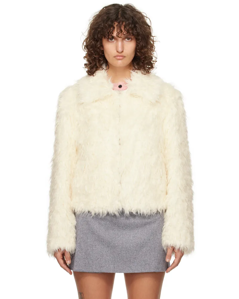 MSGM Off-White Hook-Eye Faux-Fur Jacket 02