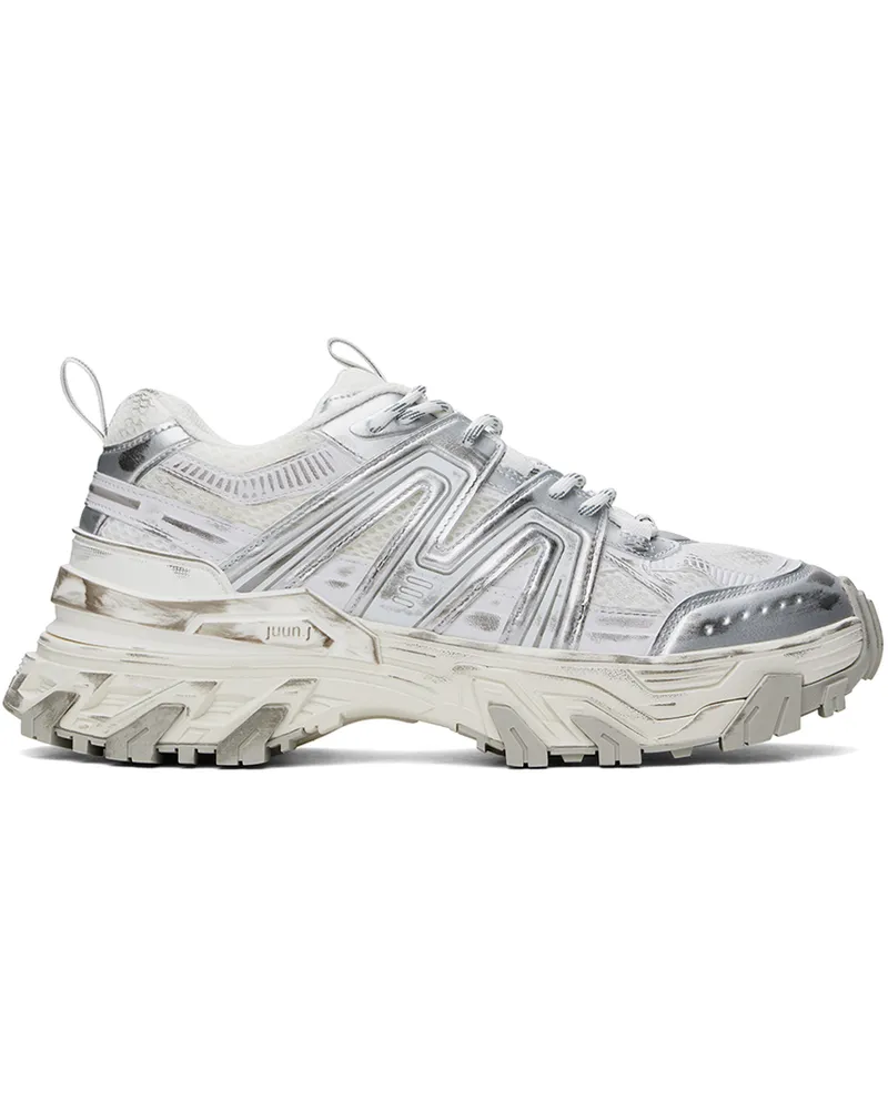 JUUN.J White & Silver Paneled Sneakers 1