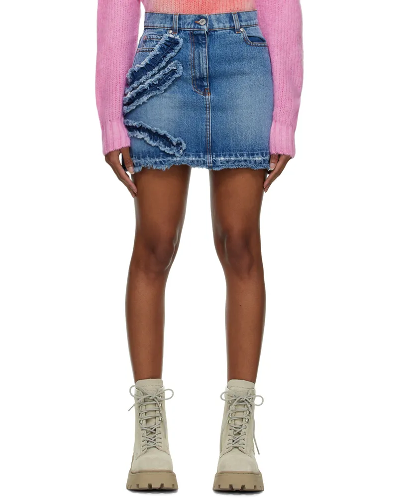 MSGM Blue Frayed Denim Miniskirt 85