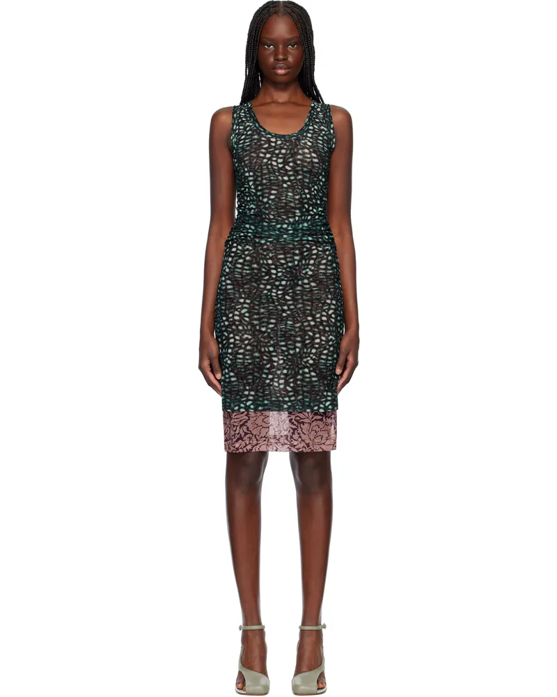 Dries van Noten Green & Pink Printed Midi Dress 612