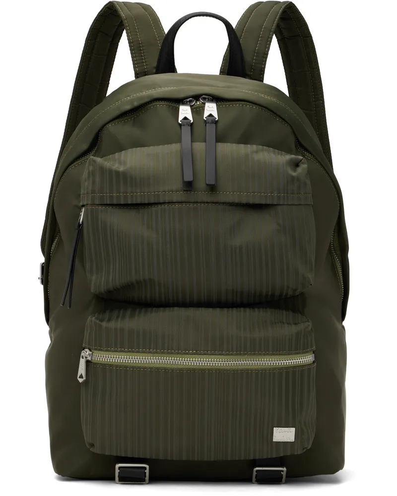 Paul Smith Khaki Laser Stripe Recycled Nylon Backpack 36