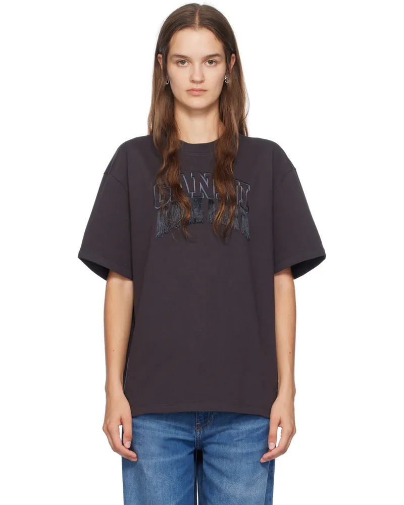 Ganni Black Heavy Cotton Fringed T-Shirt 252