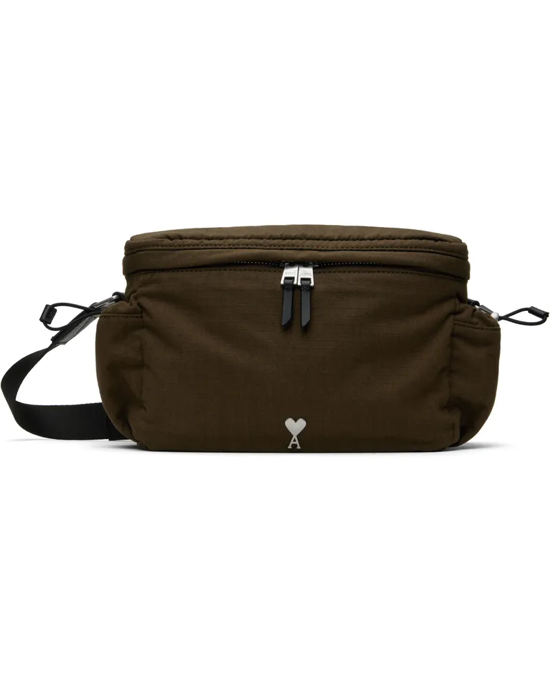 AMI Paris Khaki Canvas Ami de Coeur Messenger Bag 377