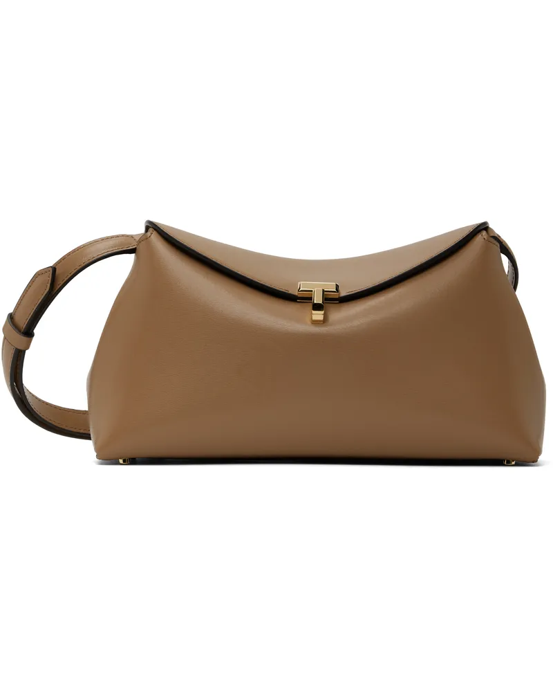 Totême Taupe T-Lock Leather Clutch Camel