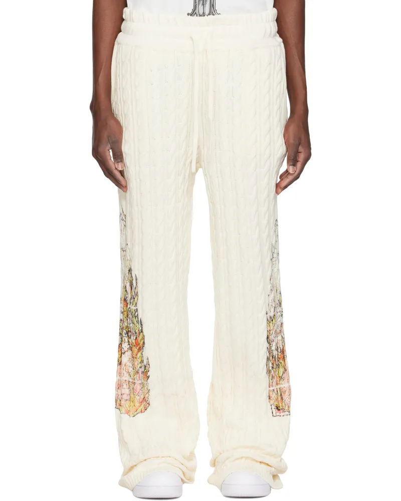 WHO DECIDES WAR Off-White Flame Glass Cable Knit Sweatpants Cream