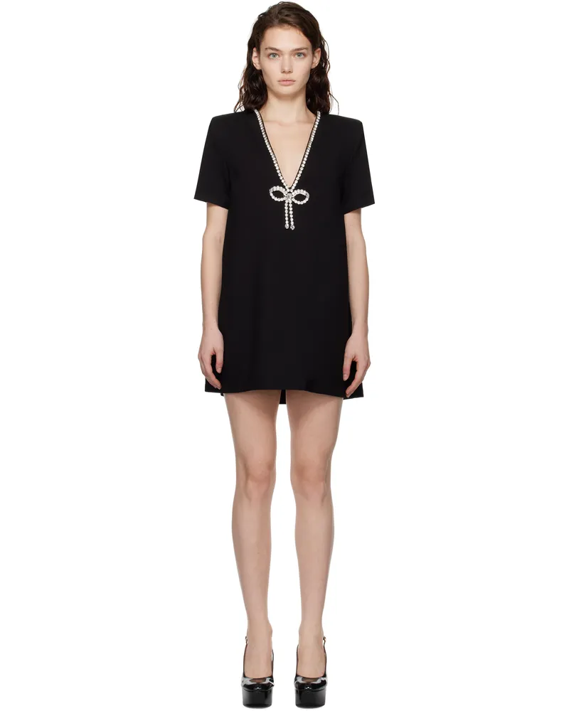 Area Black Crystal Bow V-Neck T-shirt Minidress Black