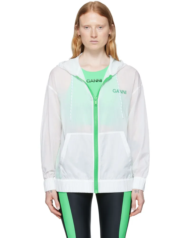 Ganni SSENSE Exclusive White Recycled Nylon Sport Hoodie Bright
