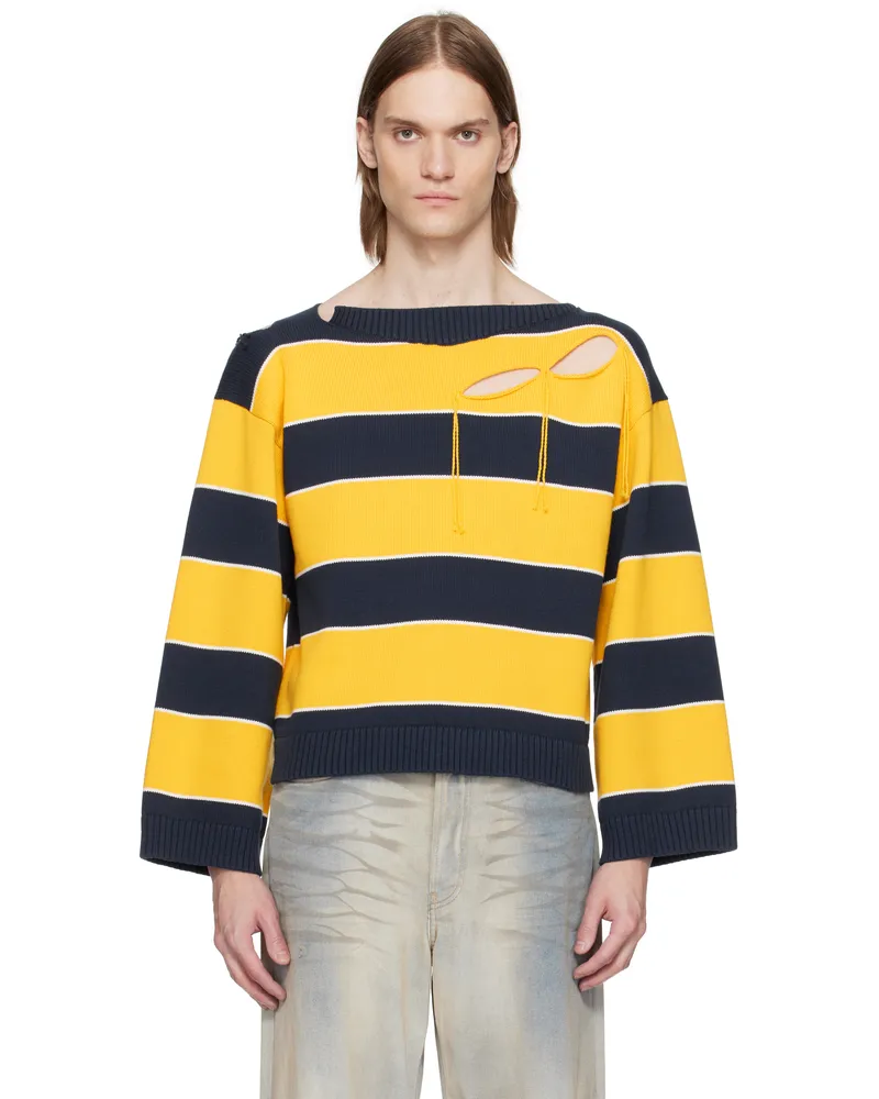Charles Jeffrey Loverboy Yellow & Navy Slash Stripe Sweater Yellow