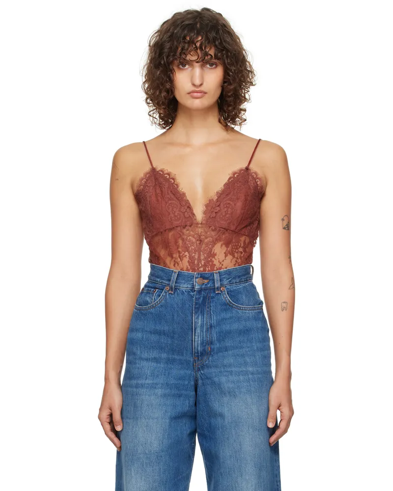 Zimmermann Red Illustration Lace Teddy Bodysuit Che