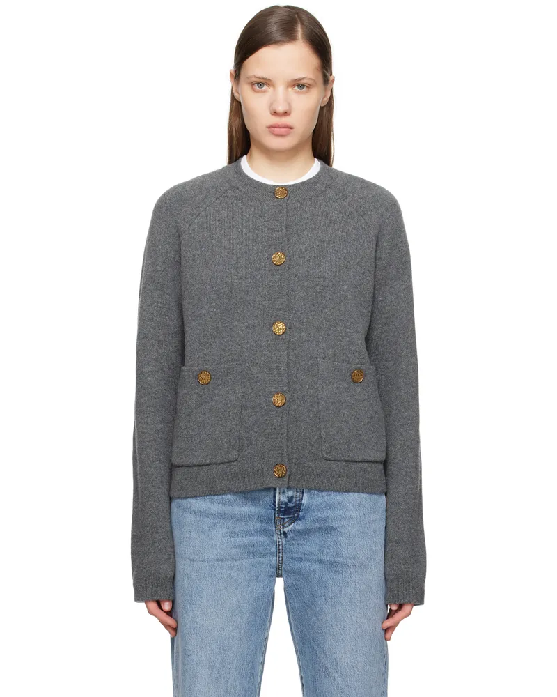 Totême Gray Hammered Button Cardigan Grey