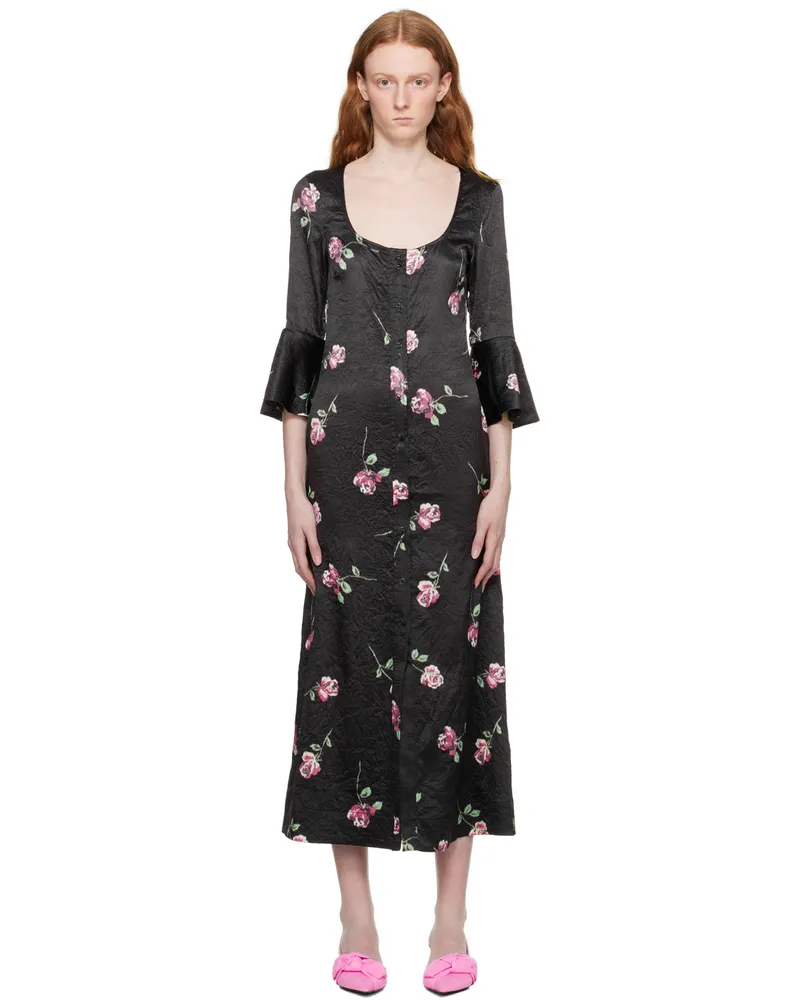 Ganni Black Floral Maxi Dress 099
