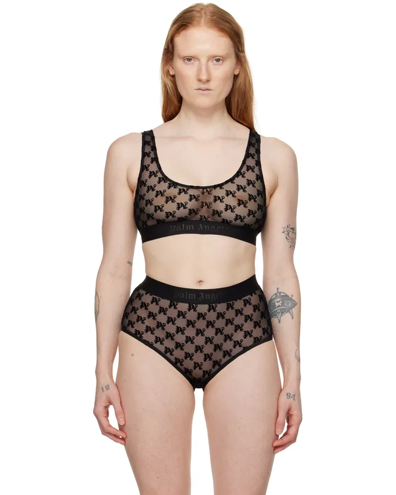 Palm Angels Black Monogram Bra Black