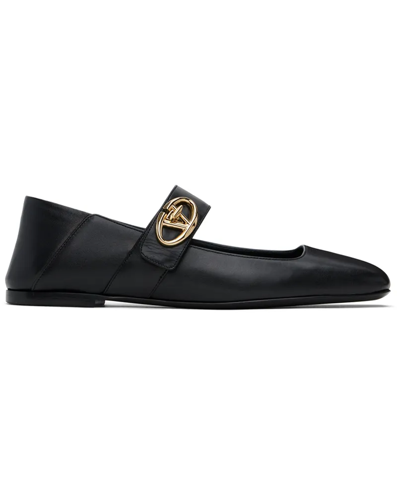 Valentino Garavani Black VLogo Locker Mary-Jane Ballerina Flats 0no