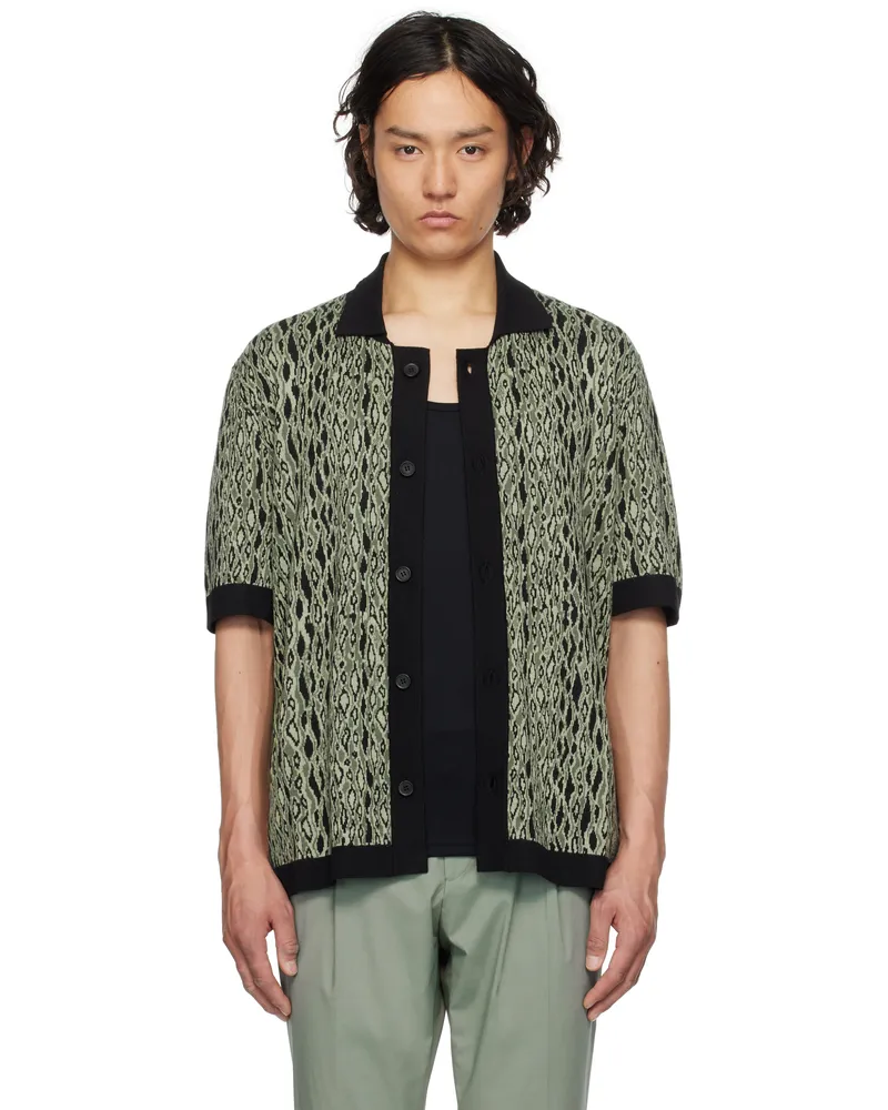 HUGO BOSS Green & Black Jacquard Polo 391-open