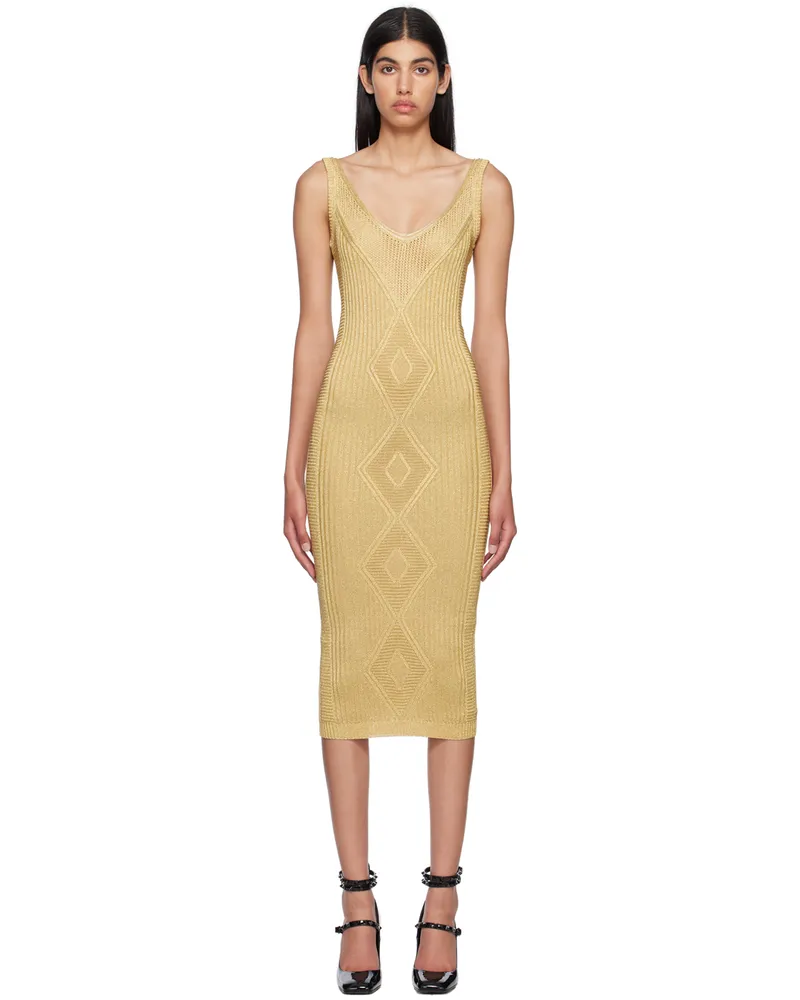 Valentino Garavani Gold V-Neck Midi Dress L01