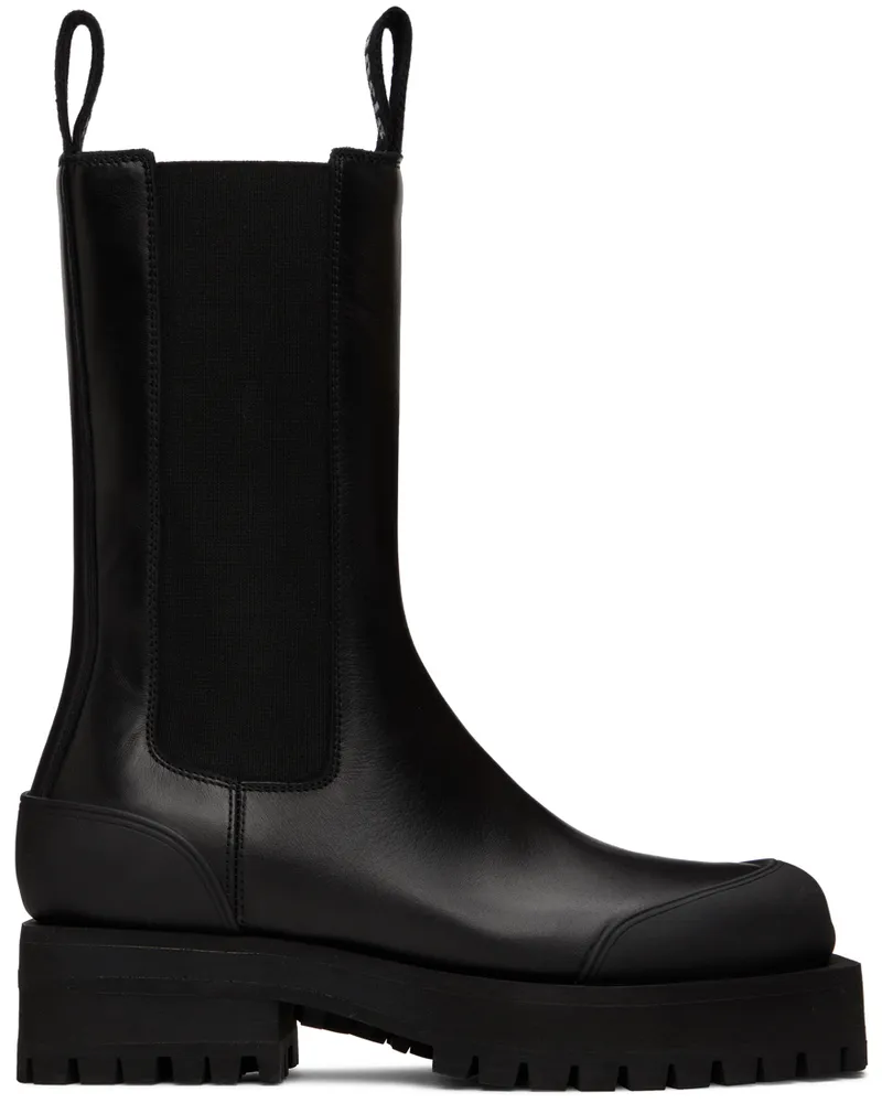 Palm Angels Black Leather Combat Boots Black