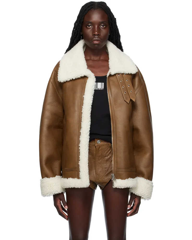 VTMNTS Brown Buckle Leather Jacket Brown