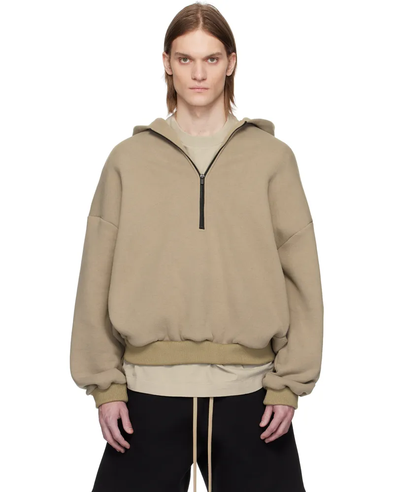 Fear of God Beige Cotton Cashmere Fleece Half Zip Hoodie Dusty