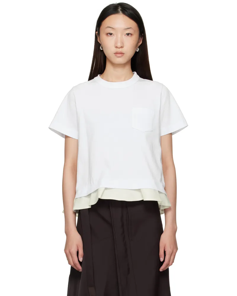Sacai White Nylon Twill & Cotton Jersey T-shirt 101