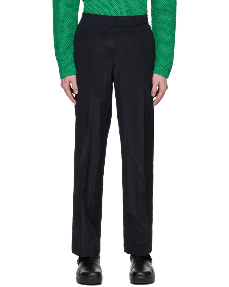 SOLID HOMME Navy Crinkled Trousers 211n
