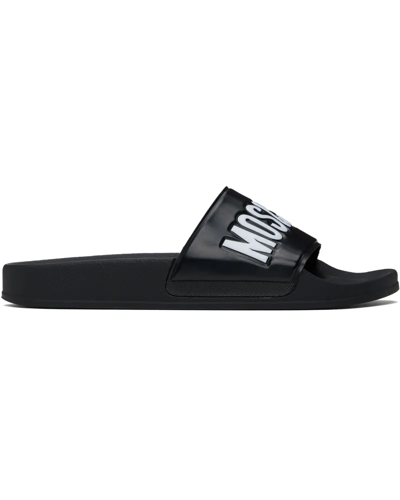 Moschino Black Rubber Pool Slides Black