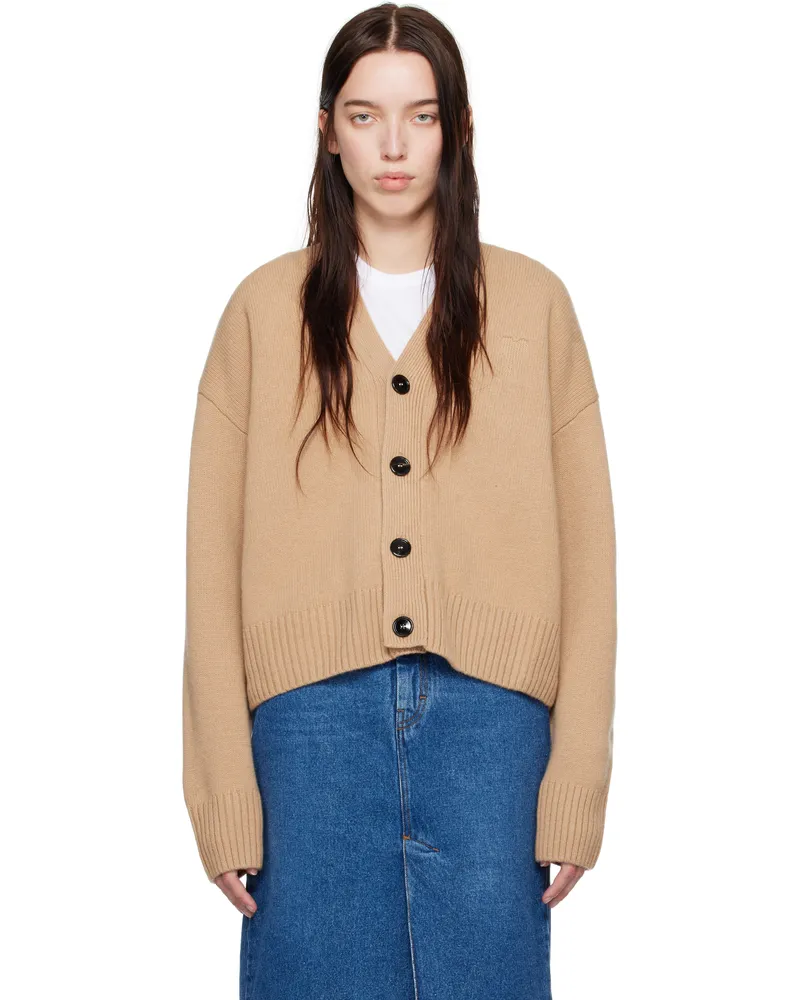 AMI Paris Beige Embossed Ami de Coeur Cardigan Nude