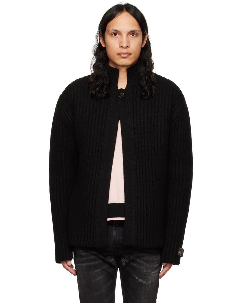WE 11 DONE Black Stand Collar Cardigan Black