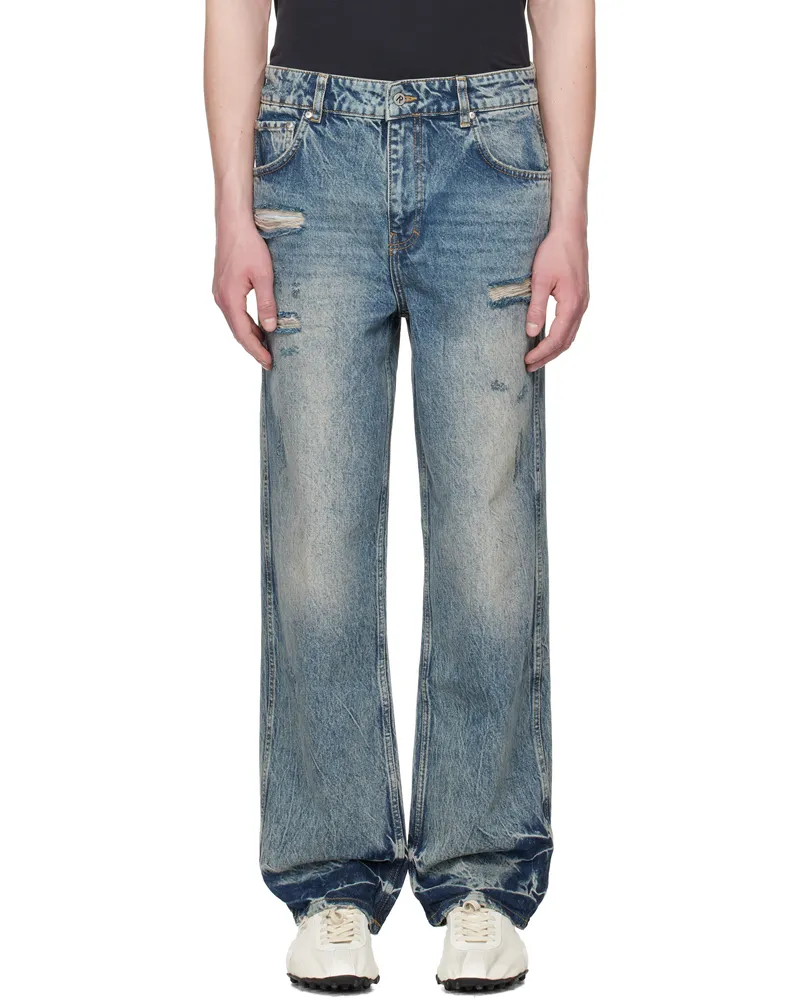 REPRESENT Blue R3 Distressed Baggy Denim Jeans Blue