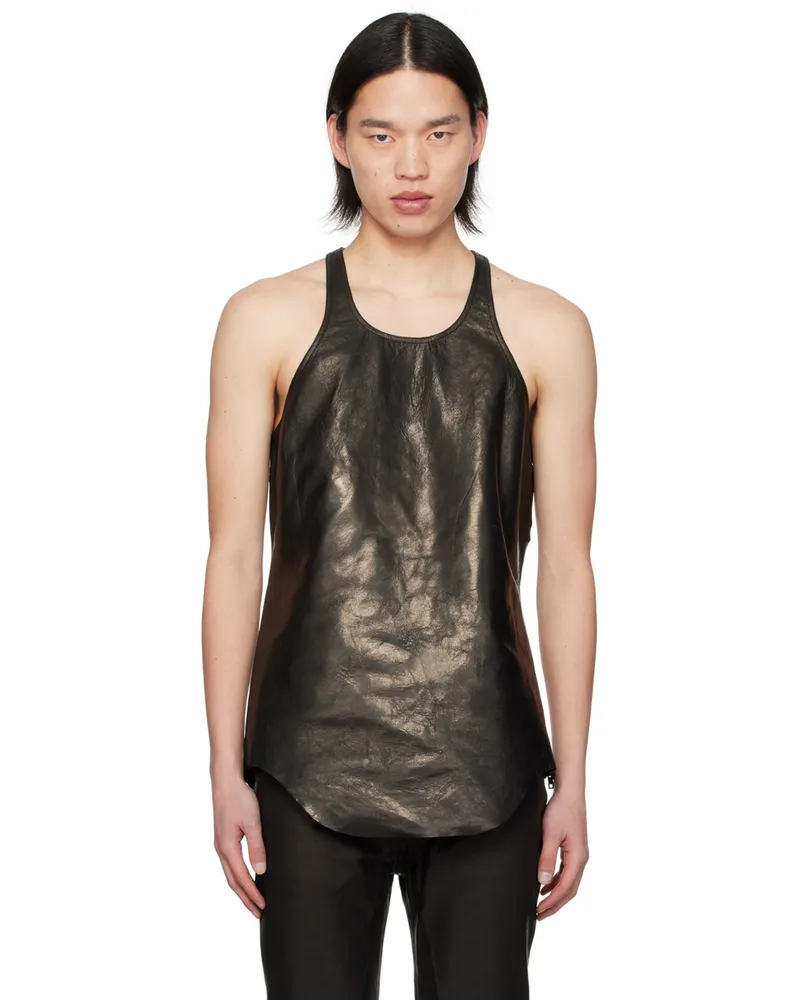 Rick Owens Black Racer Back Leather Tank Top 09