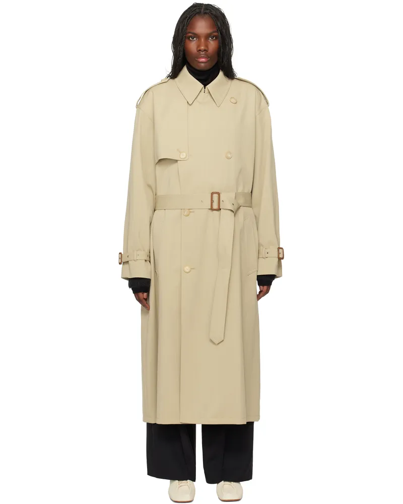AURALEE Beige Wool Cavalry Twill Laminate Trench Coat Light