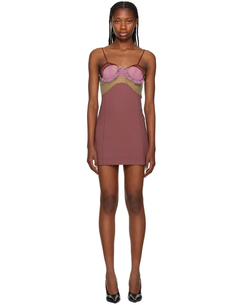 Nensi Dojaka Purple Explosive Flower Bra Minidress Crushed