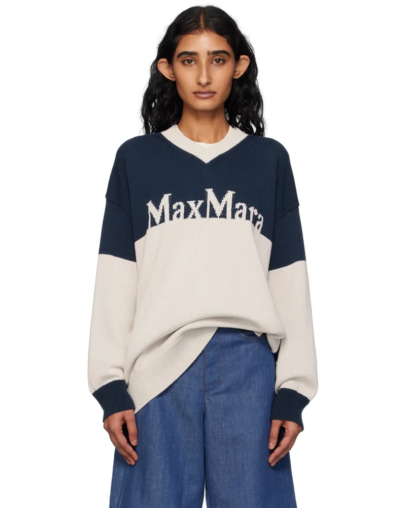 Max Mara Off-White & Navy Luigi Sweater 009