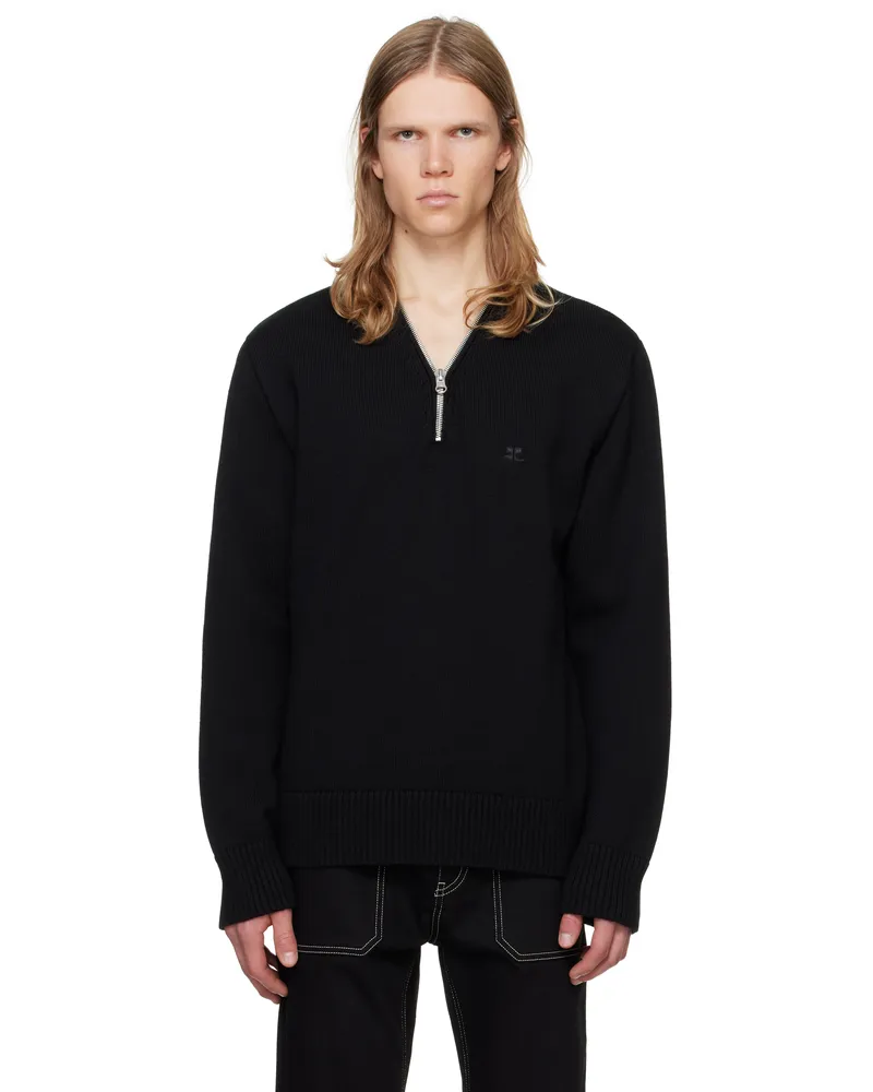 Courrèges Black Zipped Wool Sweater 9999