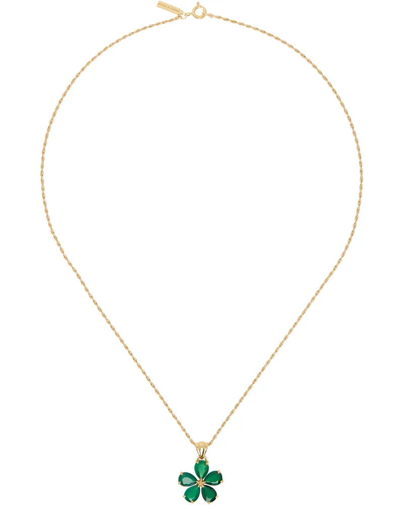Ernest W. Baker Gold & Green Stone Flower Necklace Green