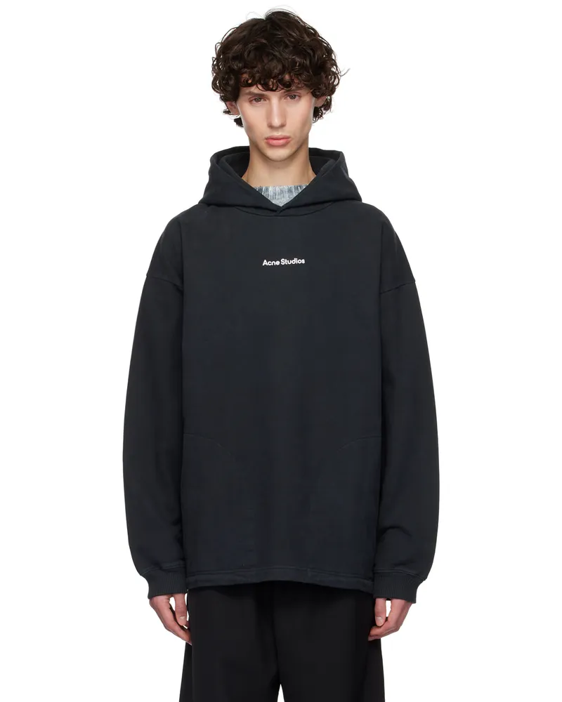 Acne Studios Black Printed Logo Hoodie 900