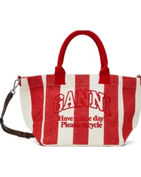 Ganni Red & Off-White Striped Small Shopper Tote Barbados