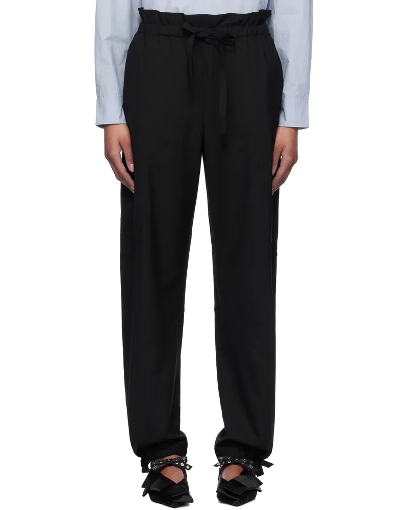 Ganni Black Drapey Melange Elasticated Waist Trousers 099