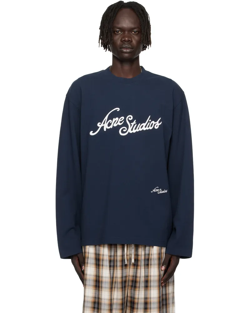 Acne Studios Navy Logo Relaxed Fit T-shirt Bpa