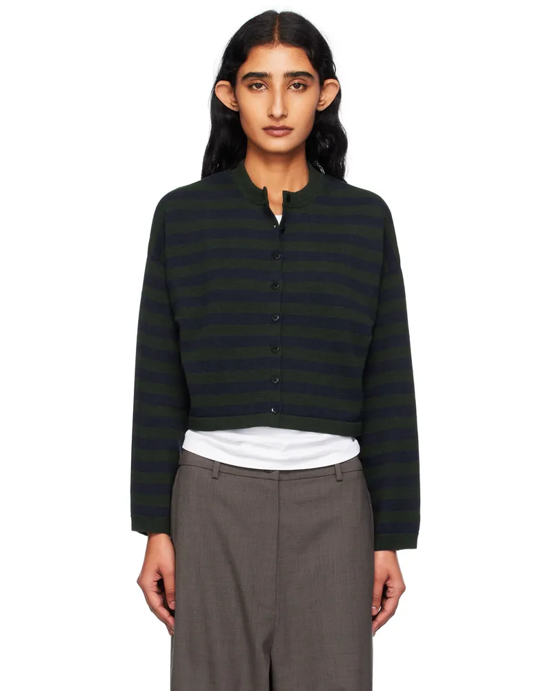 CORDERA Green Merino Wool Striped Cardigan Striped