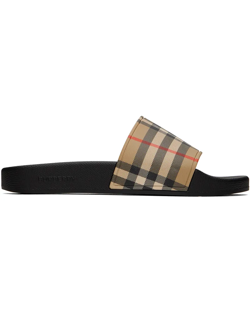 Burberry Beige & Black Check Slides Archive