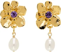 Gold Flower Pearl Drop Earrings