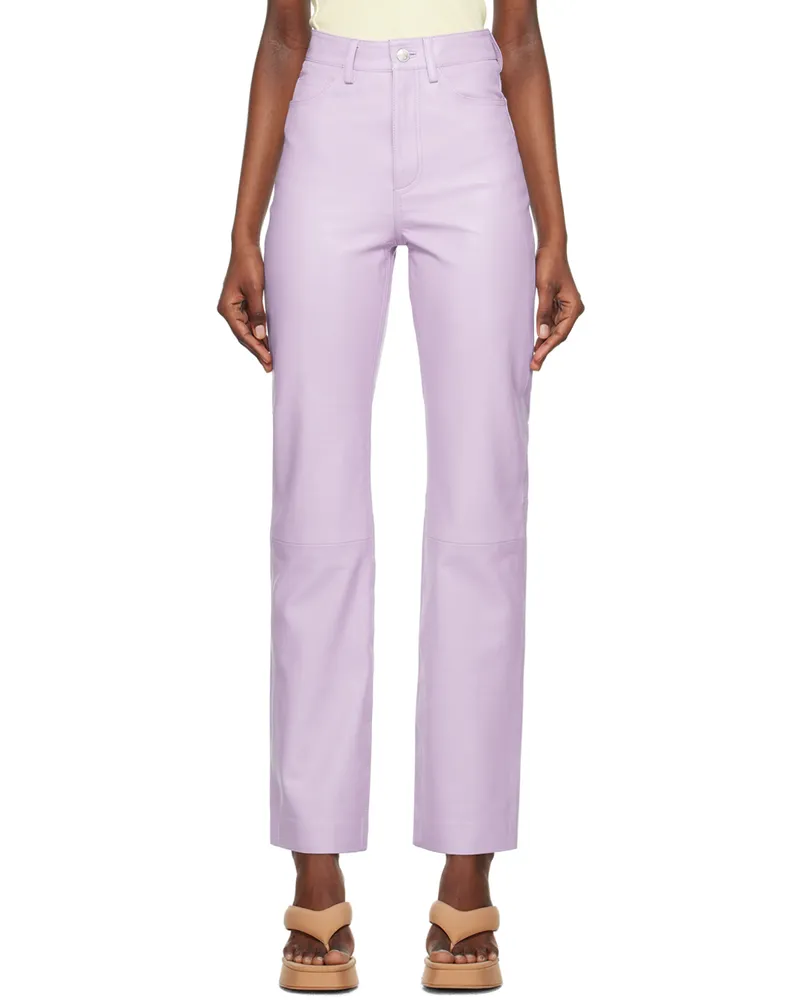 ROTATE Birger Christensen Purple Straight-Leg Leather Pants 14-3812
