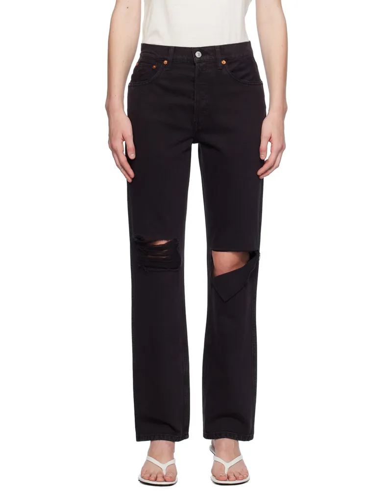 RE/DONE Black High-Rise Loose Jeans Washed